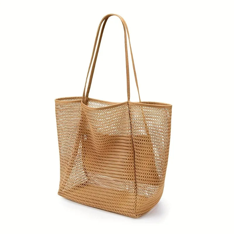 Women's Beach Tote Bag Large Capacity Durable Polyester Open Top Shoulder Bag For Travel And Shopping