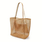 Women's Beach Tote Bag Large Capacity Durable Polyester Open Top Shoulder Bag For Travel And Shopping