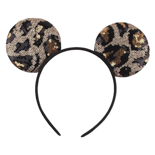 Disney Mickey Mouse Ears Leopard Print Headbands for Girls Baby Women Sequins 5"Bows Hair Accessories Adults Hairbands Kids Gift