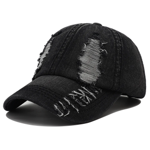 2024 New Solid Color Ripped Baseball Cap Washed Denim Snapabck Hat Hip Hop Breathable Streetwear Distressed Hats for Women Men