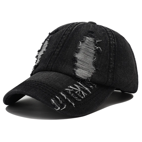 2024 New Solid Color Ripped Baseball Cap Washed Denim Snapabck Hat Hip Hop Breathable Streetwear Distressed Hats for Women Men