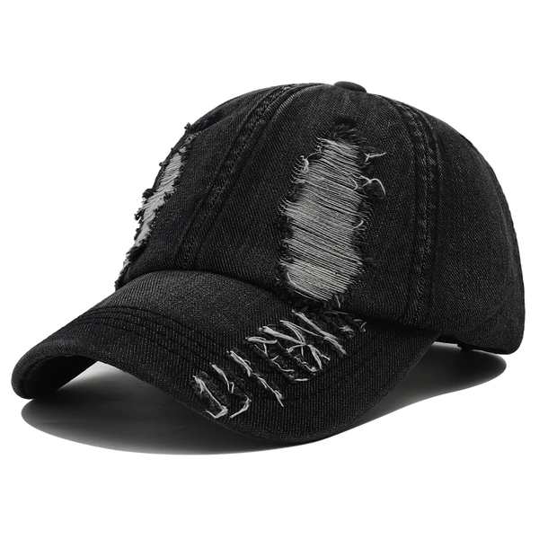 2024 New Solid Color Ripped Baseball Cap Washed Denim Snapabck Hat Hip Hop Breathable Streetwear Distressed Hats for Women Men