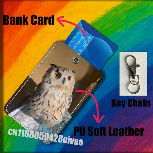 Nighthawk Night Owl Bird For ID Clips Credit Bank Access Water Card Holder Cover Decoration Bag Key Keychain