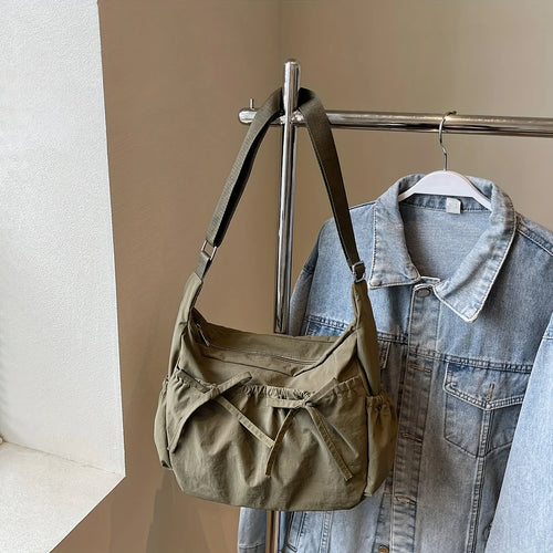 Large Capacity Women's Shoulder Bags Lightweight Nylon Pleated Crossbody Bag Multiple Pockets Hobo Bag For Women Commuting