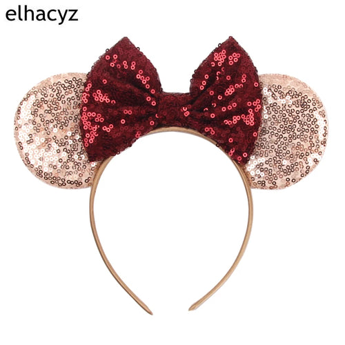 2025 Chic Disney Embroidery Sequin Minnie Ears Headband DOT Bow Hairband Girls Women Party Head Wear Kids DIY Hair Accessories