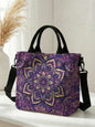 Purple Mandala Canvas Tote Bag With Detachable Crossbody Strap
