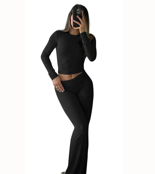7DAY'S Women's Yoga Two-Piece Set Long-Sleeve Wide-Leg Activewear Set Casual Home Yoga Set Coordinated Set