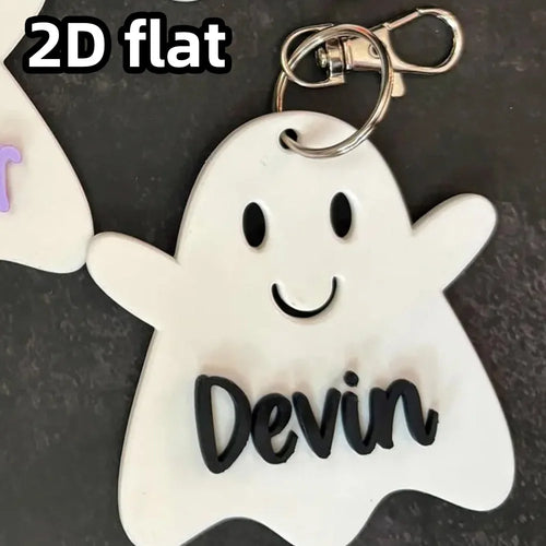 Personalized Ghost Keychain, Ghost Bag Tag, Halloween Name Tag, Ghost Bag Charms, Halloween Name Tag, Halloween Party Favor