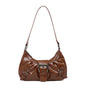 Dawndesslo Y2K Retro Pleated Hobo Shoulder Bag - Saddle-Style PU Leather for Travel and Everyday Use