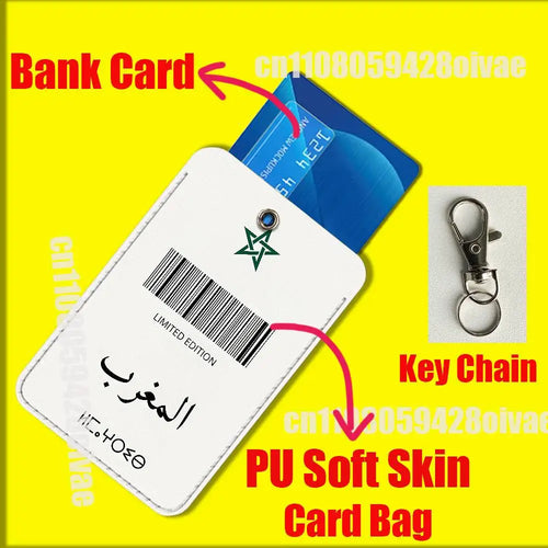 Moroccan Morocco Map Passport Card Holder Case For ID Clips Credit Bank Subway  Sleeves Storage Bag PU Leather Keychain