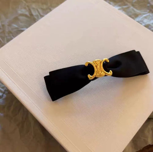 French Hepburn style versatile commuting texture silk black bow hair clip high-end spring clip hair accessory headwear