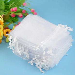50PCS White Organza Bags Mesh Organza Jewelry Bags Drawstring, Small Drawstring Favor Pouches Christmas Candy Wedding Birthday