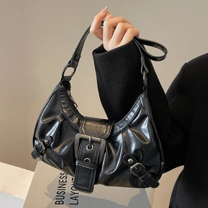 Dawndesslo Y2K Retro Pleated Hobo Shoulder Bag - Saddle-Style PU Leather for Travel and Everyday Use