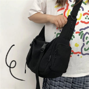 Canvas Crossbody Bags for Women Youth Men Fashion Casual Large Capacity Handbags Shoulder Bags Solid Color Ladies Messenger Bag