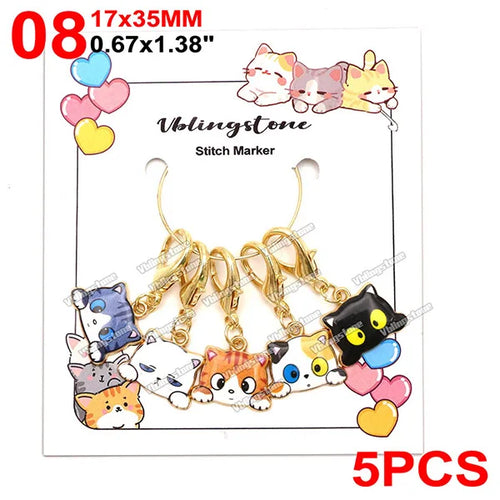 Cat Knitting Stitch Markers Metal Animal Enamel Charms Crochet Locking Knitting Markers Sew Accessories