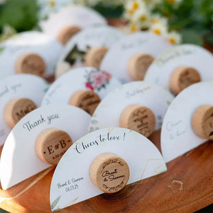 Custom Wooden Wine Cork Stoppers with Thank You Card Wedding Favor for Wine Cork Outdoor Wedding Party Baptism Guests in Bulk