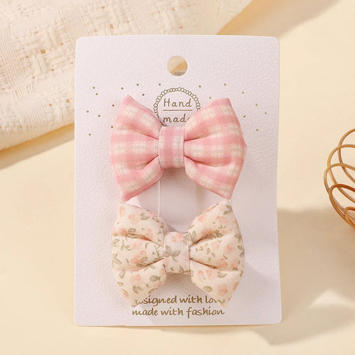2Pcs/Set Cute Cotton Bowknot Hair Clips for Baby Girls Ins Style Hair Bows Plaid Boutique Hairgripes Kids Hair Accessories Gift