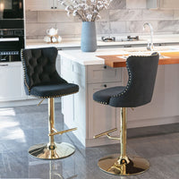 A&A Furniture,Golden Swivel Velvet Barstools Adjusatble Seat Height from 25 - 33 Inch, Modern Upholstered Bar Stools with Backs Comfortable Tufted for Home Pub and Kitchen Island(Black,Set of 2) - 7DAY'S