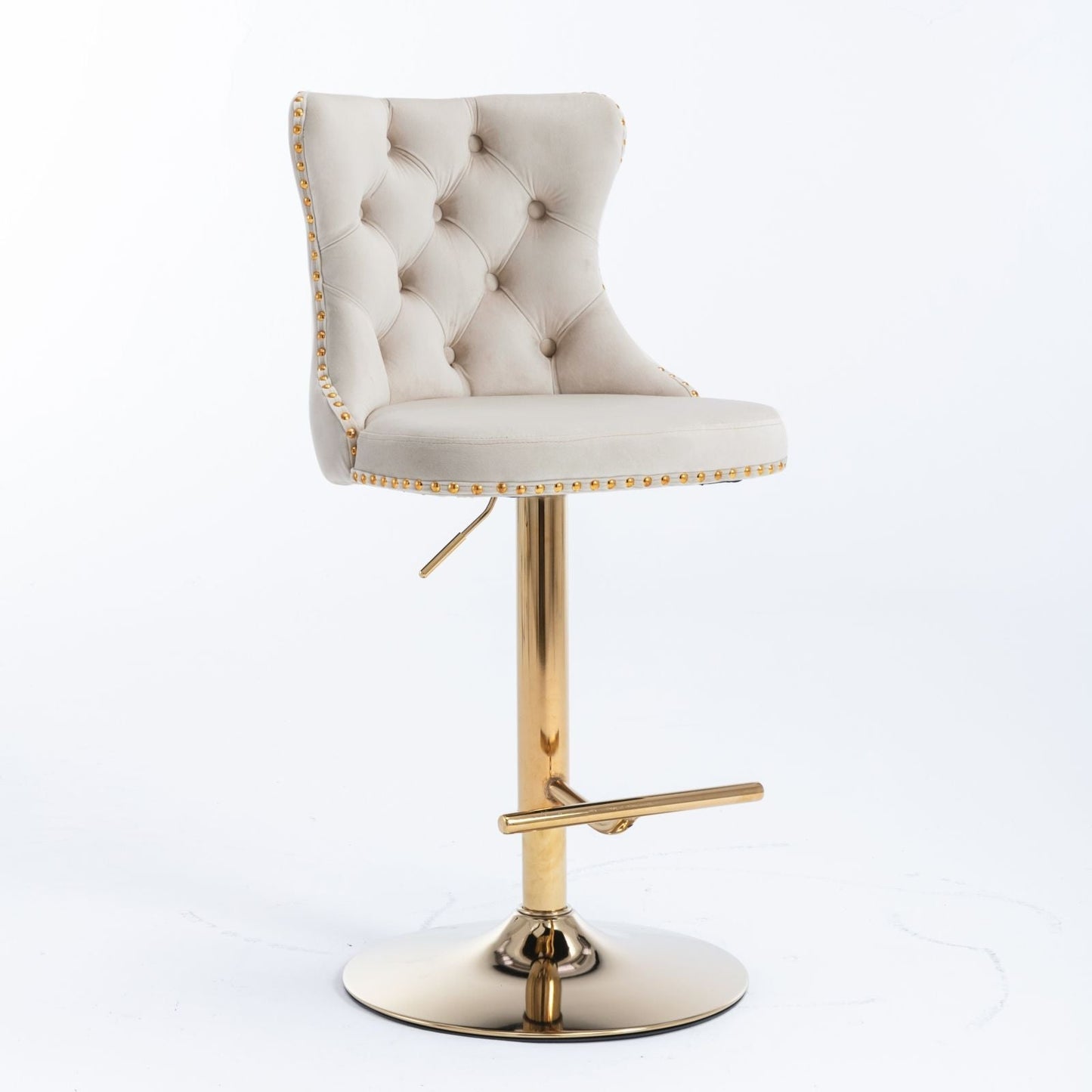 A&A Furniture,Golden Swivel Velvet Barstools Adjusatble Seat Height from 25 - 33 Inch,Modern Upholstered Bar Stools with Backs Comfortable Tufted for Home Pub and Kitchen Island,Beige,Set of 2 - 7DAY'S