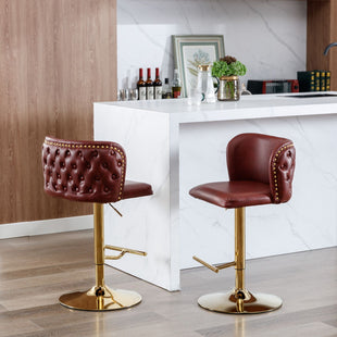 A&A Furniture,Swivel Barstools Adjusatble Seat Height, Modern PU Upholstered Bar Stools with the whole Back Tufted, for Home Pub and Kitchen Island(Wine Red, Burgundy, Set of 2)