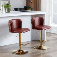 A&A Furniture,Swivel Barstools Adjusatble Seat Height, Modern PU Upholstered Bar Stools with the whole Back Tufted, for Home Pub and Kitchen Island(Wine Red, Burgundy, Set of 2) - 7DAY'S