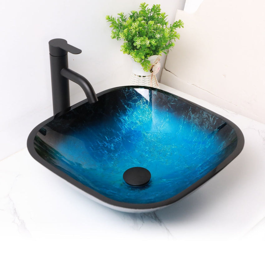 Above Counter Artistic Tempered Glass Bathroom Sink Transparent Counter Top Bathroom Single Bowl Vessel Basin - 7DAY'S