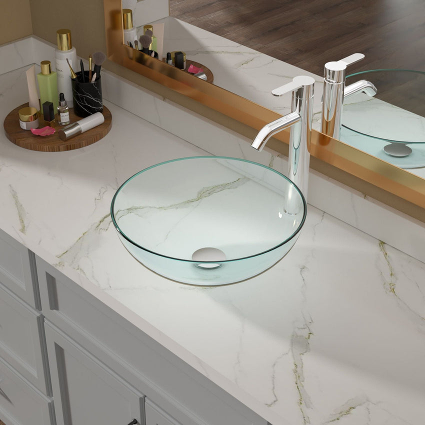 Above Counter Artistic Tempered Glass Bathroom Sink Transparent Counter Top Bathroom Single Bowl Vessel Basin - 7DAY'S