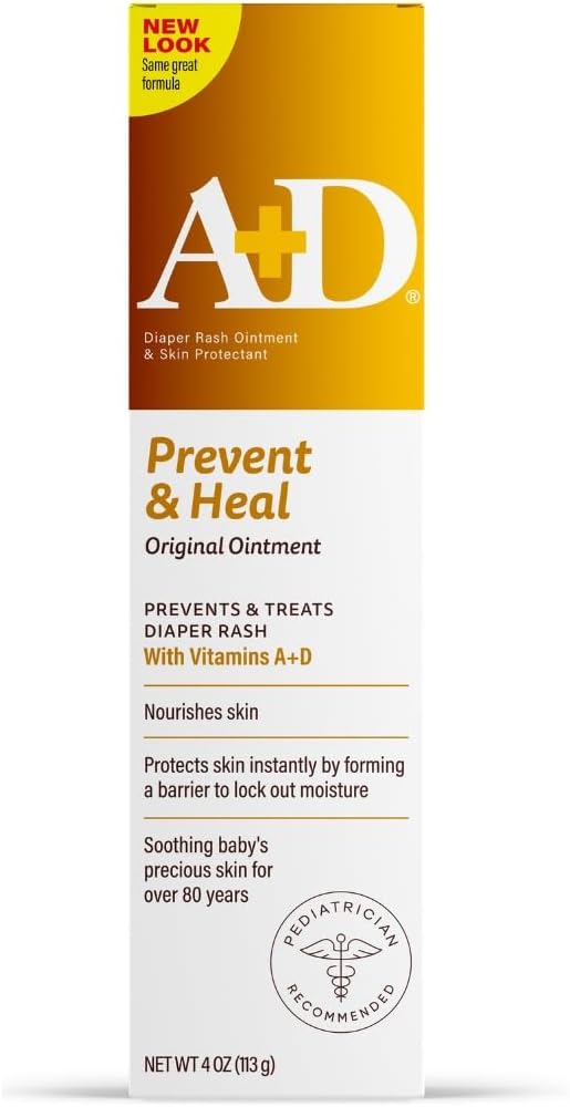 A+D Original Diaper Rash Ointment Prevents & Treats Diaper Rash, Moisturizing Skin Protectant with Vitamins A & D, Healing Skin Ointment for Dry and Cracked Skin 4oz - 7DAY'S
