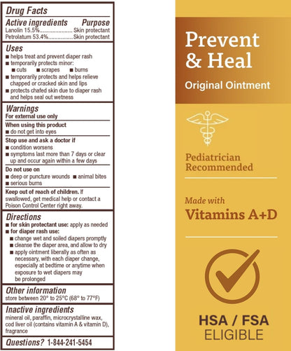 A+D Original Diaper Rash Ointment Prevents & Treats Diaper Rash, Moisturizing Skin Protectant with Vitamins A & D, Healing Skin Ointment for Dry and Cracked Skin 4oz - 7DAY'S