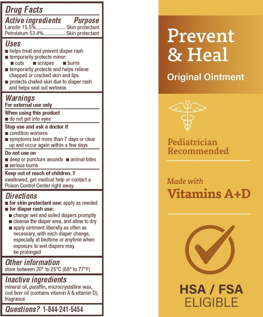 A+D Original Diaper Rash Ointment Prevents & Treats Diaper Rash, Moisturizing Skin Protectant with Vitamins A & D, Healing Skin Ointment for Dry and Cracked Skin 4oz - 7DAY'S