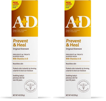 A+D Original Diaper Rash Ointment Prevents & Treats Diaper Rash, Moisturizing Skin Protectant with Vitamins A & D, Healing Skin Ointment for Dry and Cracked Skin 4oz - 7DAY'S