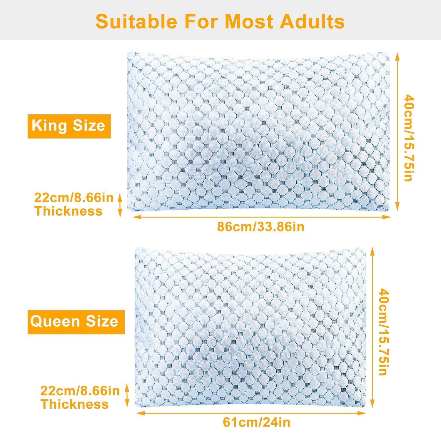 Adjustable, Washable, Breathable Cooling Memory Foam Pillow Ventilated Soft Bed Pillow w/ Cooling Gel Infused Memory Foam Heat Moisture Reducing Cooling Fiber Breathable Machine Washable, - 7DAY'S