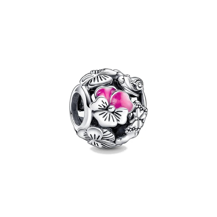 New 2023 Fashion Pink Pansy Flower Pendant Bead 925 Sterling Silver Plated Fit Necklace Keychain Charm DIY Jewelry Bracelet - 7DAY'S