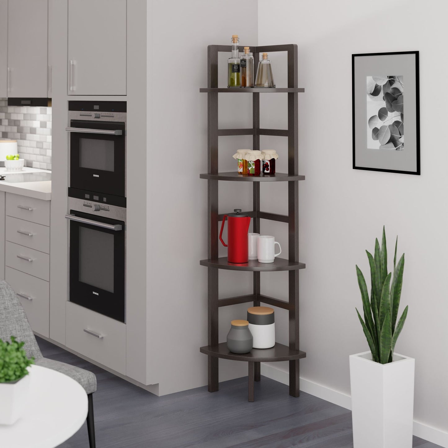 Aiden Corner Bakers Rack in Coffee Finish - 7DAY'S