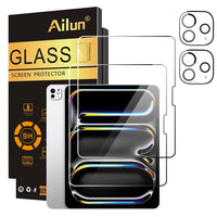 Ailun 2 Pack Screen Protector for iPad Pro 13 Inch 2024 7th Generation + 2 Pack Camera Lens Protector,Tempered Glass Anti - Scratch Case Friendly, Compatible with Face ID Apple Pencil[4 Pack] - 7DAY'S