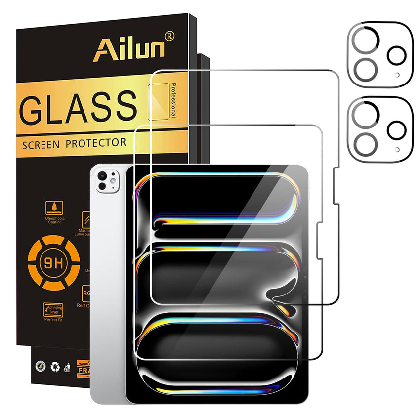 Ailun 2 Pack Screen Protector for iPad Pro 13 Inch 2024 7th Generation + 2 Pack Camera Lens Protector,Tempered Glass Anti - Scratch Case Friendly, Compatible with Face ID Apple Pencil[4 Pack] - 7DAY'S