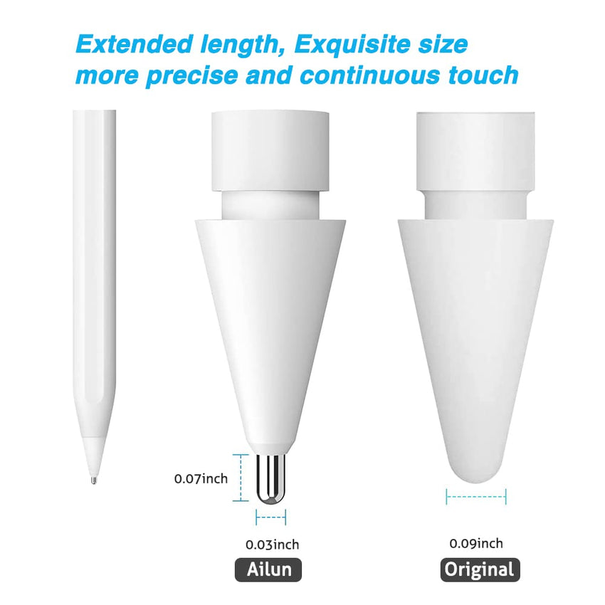 Ailun 3 Pack Apple Pencil Tips Replacement,Compatible with Apple Pencil 1st and 2nd Gen,Penlike Metal Nib Wear - Resistant Pen Needle Stylus Tip,Precise Control White - 7DAY'S