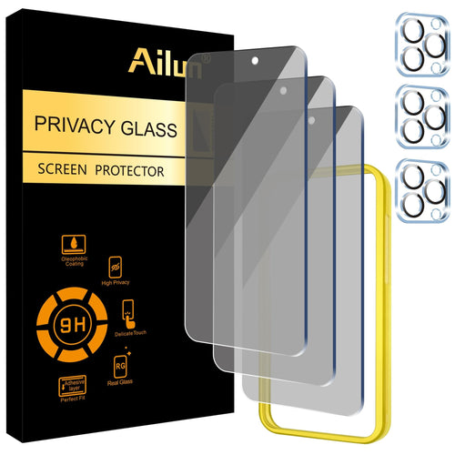 Ailun 3 Pack Privacy Screen Protector for iPhone 16 Pro Max [6.9 inch]+ 3 Pack Camera Lens Protector,Dynamic Island Compatible,Anti Spy Tempered Glass[9H Hardness] - HD - 7DAY'S
