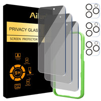 Ailun 3 Pack Privacy Screen Protector for iPhone 16 Pro Max [6.9 inch]+ 3 Pack Camera Lens Protector,Dynamic Island Compatible,Anti Spy Tempered Glass[9H Hardness] - HD - 7DAY'S