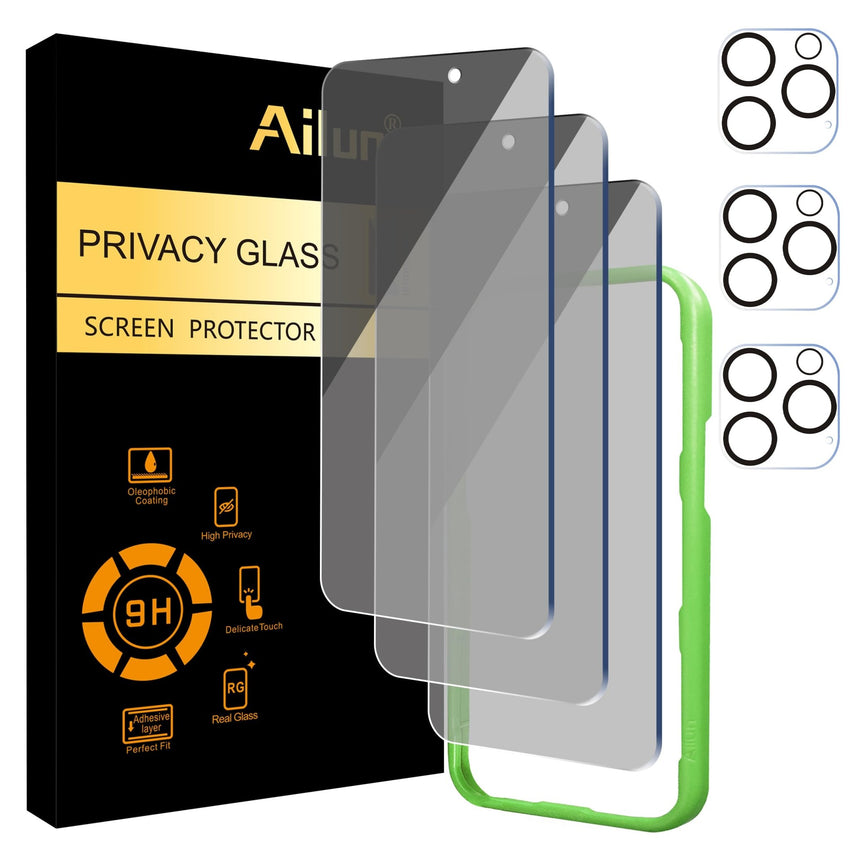 Ailun 3 Pack Privacy Screen Protector for iPhone 16 Pro Max [6.9 inch]+ 3 Pack Camera Lens Protector,Dynamic Island Compatible,Anti Spy Tempered Glass[9H Hardness] - HD - 7DAY'S