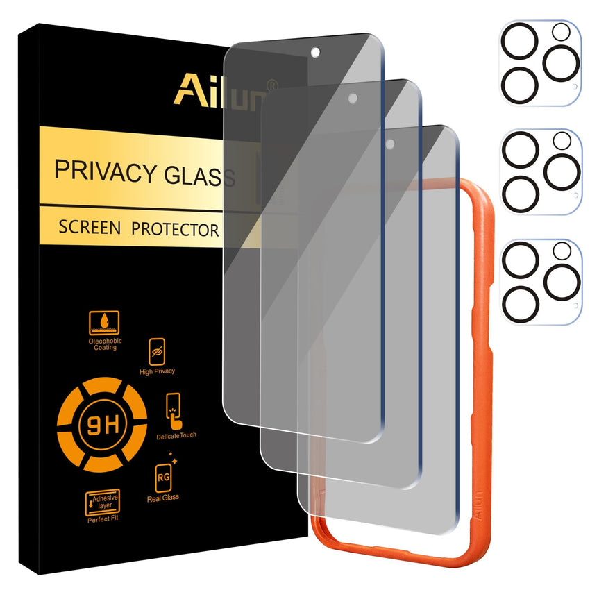 Ailun 3 Pack Privacy Screen Protector for iPhone 16 Pro Max [6.9 inch]+ 3 Pack Camera Lens Protector,Dynamic Island Compatible,Anti Spy Tempered Glass[9H Hardness] - HD - 7DAY'S