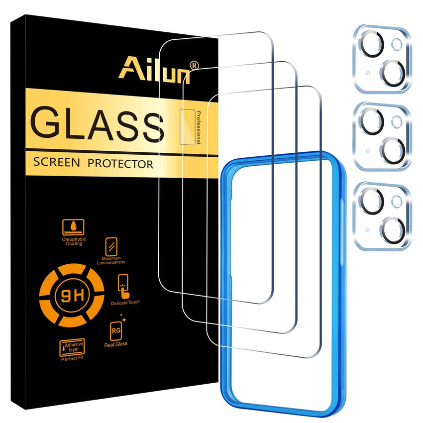 Ailun 3 Pack Screen Protector for iPhone 16 Pro Max [6.9 inch] + 3 Pack Camera Lens Protector with Installation Frame,Sensor Protection,Dynamic Island Compatible,Case Friendly Tempered Glass Film - 7DAY'S