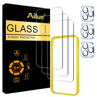 Ailun 3 Pack Screen Protector for iPhone 16 Pro Max [6.9 inch] + 3 Pack Camera Lens Protector with Installation Frame,Sensor Protection,Dynamic Island Compatible,Case Friendly Tempered Glass Film - 7DAY'S