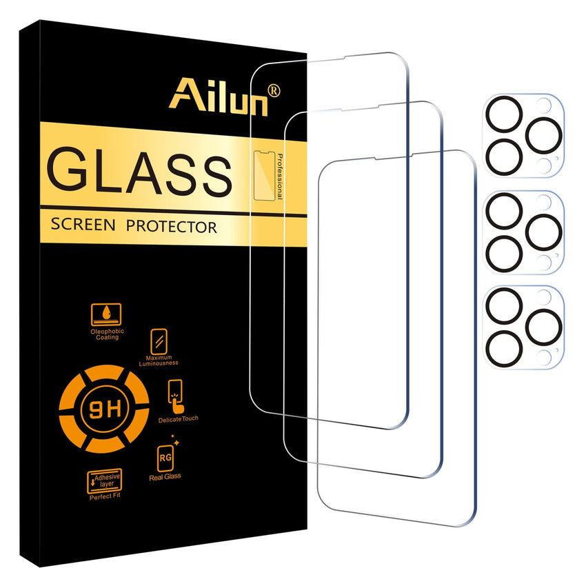 Ailun 3 Pack Screen Protector for iPhone 16 Pro Max [6.9 inch] + 3 Pack Camera Lens Protector with Installation Frame,Sensor Protection,Dynamic Island Compatible,Case Friendly Tempered Glass Film - 7DAY'S