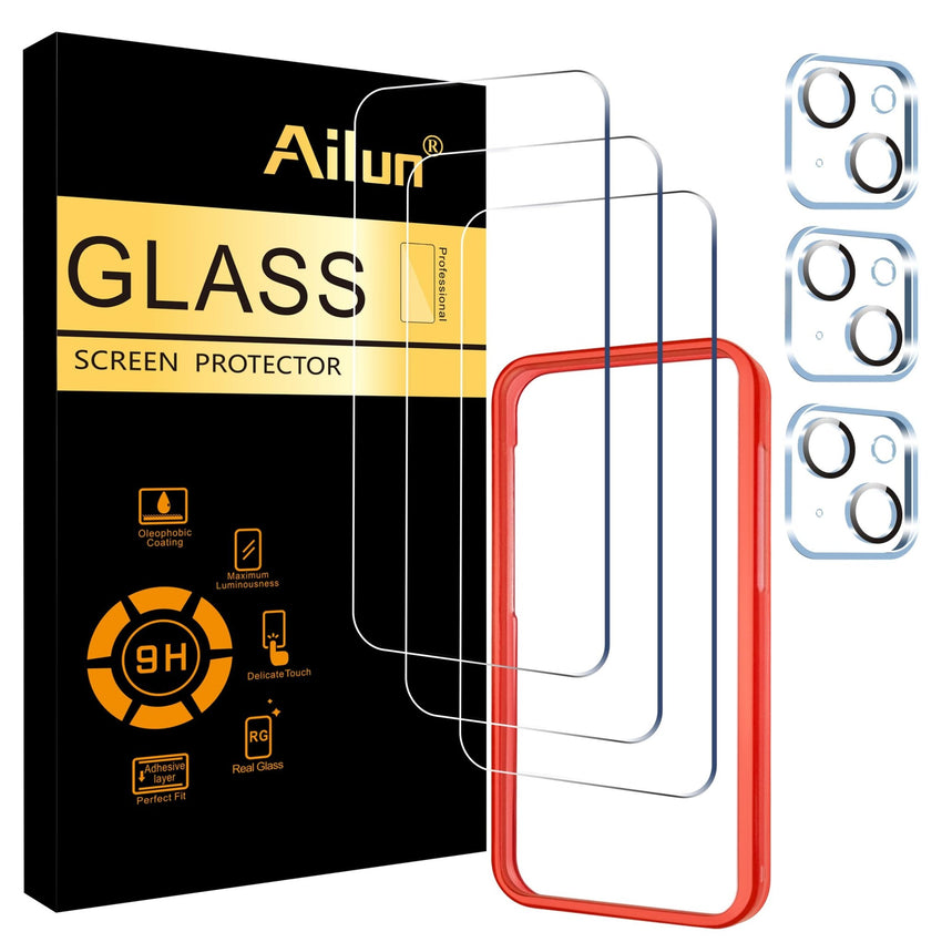 Ailun 3 Pack Screen Protector for iPhone 16 Pro Max [6.9 inch] + 3 Pack Camera Lens Protector with Installation Frame,Sensor Protection,Dynamic Island Compatible,Case Friendly Tempered Glass Film - 7DAY'S