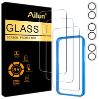 Ailun 3 Pack Screen Protector for iPhone 16 Pro Max [6.9 inch] + 3 Pack Camera Lens Protector with Installation Frame,Sensor Protection,Dynamic Island Compatible,Case Friendly Tempered Glass Film - 7DAY'S