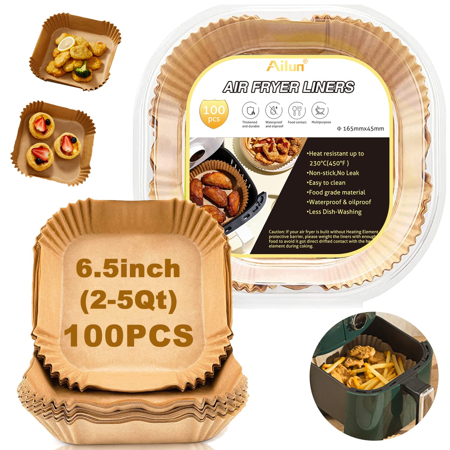 Ailun Air Fryer Paper Liners 8inch, 100PCS Non - Stick Parchment Paper,Oil Resistant,Disposable Food Grade Free of Bleach Paper Round for 5 - 8 QT Air Fryer Baking Roasting Microwave - 7DAY'S