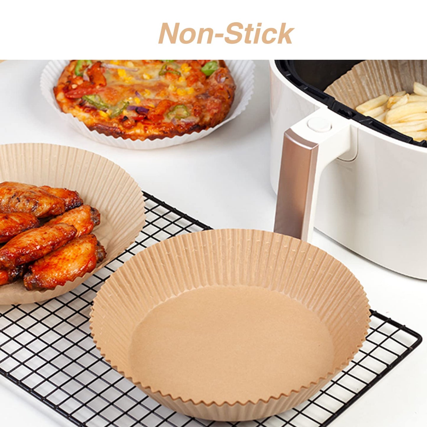 Ailun Air Fryer Paper Liners 8inch, 100PCS Non - Stick Parchment Paper,Oil Resistant,Disposable Food Grade Free of Bleach Paper Round for 5 - 8 QT Air Fryer Baking Roasting Microwave - 7DAY'S