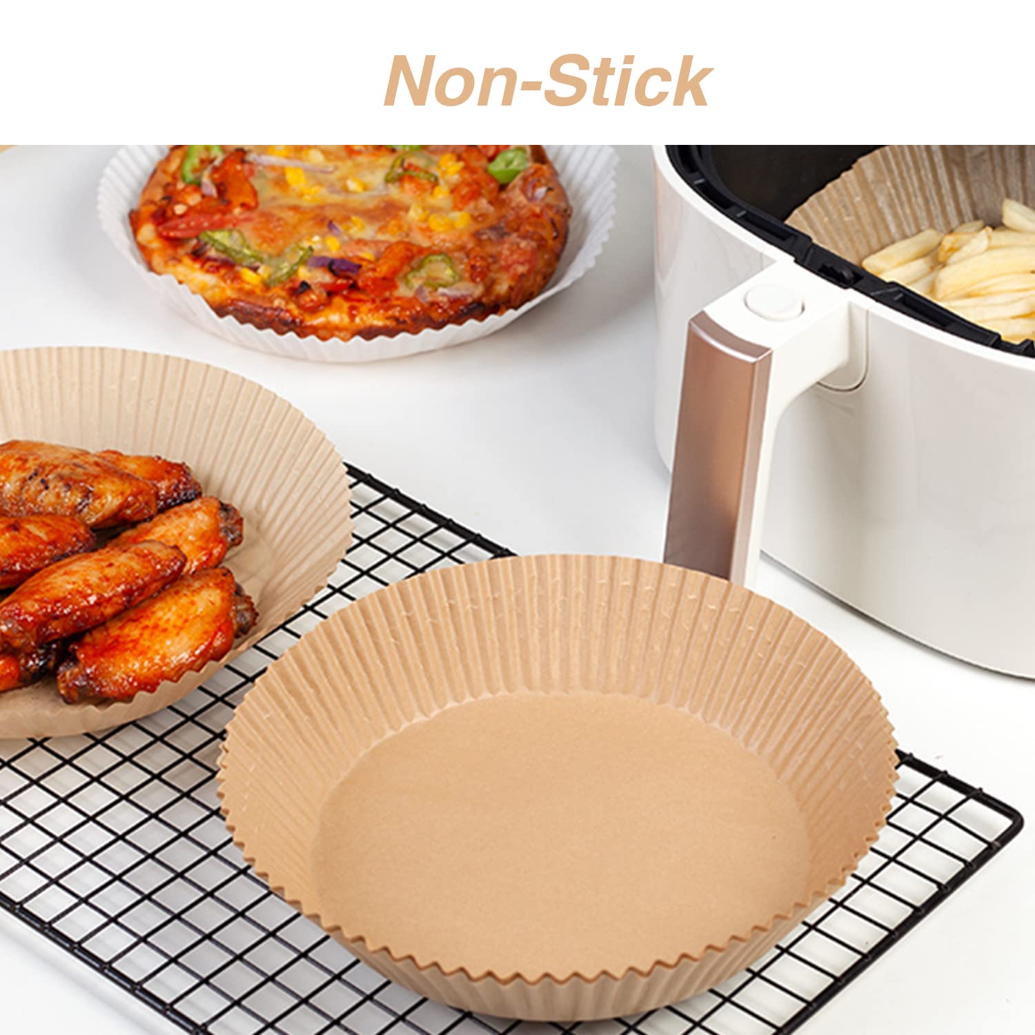 Ailun Air Fryer Paper Liners 8inch, 100PCS Non - Stick Parchment Paper,Oil Resistant,Disposable Food Grade Free of Bleach Paper Round for 5 - 8 QT Air Fryer Baking Roasting Microwave - 7DAY'S
