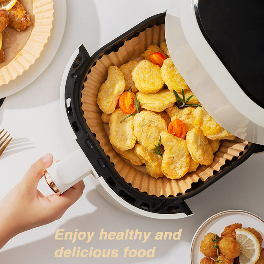 Ailun Air Fryer Paper Liners 8inch, 100PCS Non - Stick Parchment Paper,Oil Resistant,Disposable Food Grade Free of Bleach Paper Round for 5 - 8 QT Air Fryer Baking Roasting Microwave - 7DAY'S